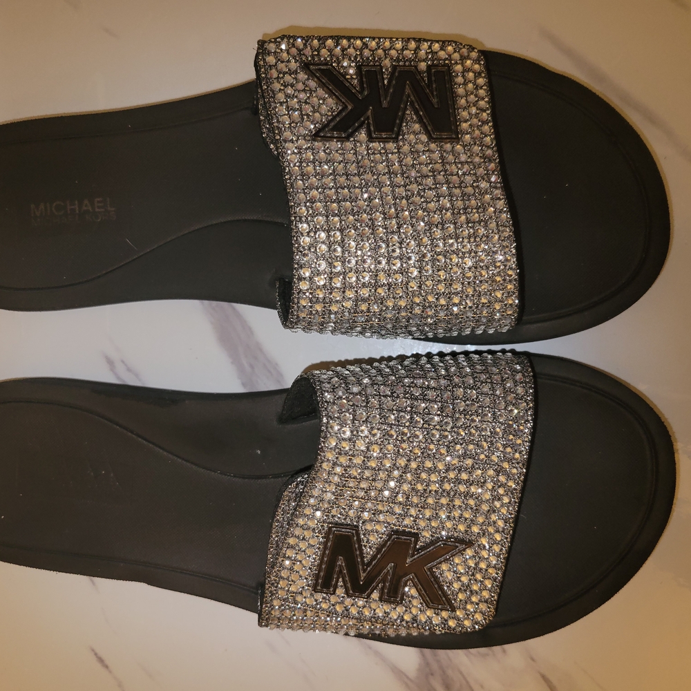 Michael Kors Silver Slide Sandals